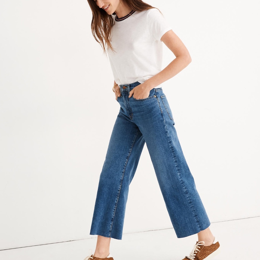 NEW-Wide-Leg Raw-Hem Crop Jean